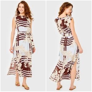 CARTOLINA NANTUCKET Women’s Size M Blue & Brown Striped Floral Sabine Maxi Dress